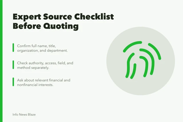 Checklist for verifying expert sources before quoting in articles. Expert source checklist: what to confirm before quoting anyone