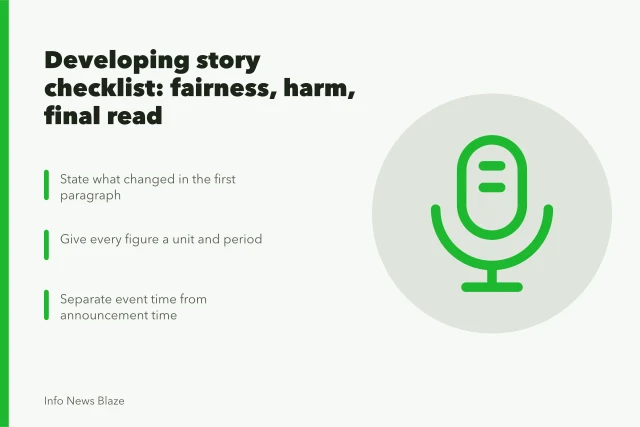 Checklist for editing developing stories on fairness and accuracy. Developing story checklist: fairness, harm, and the final read