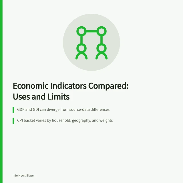 Comparison of economic indicators: GDP, GDI, CPI, payroll employment, household survey. Economic indicators compared, from jobs numbers to market prices