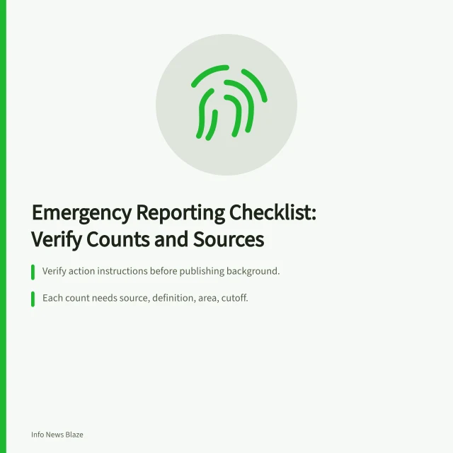 Checklist for emergency reporting: verify instructions, counts, sources, and corrections. Emergency reporting checklist: casualty figures and the live log