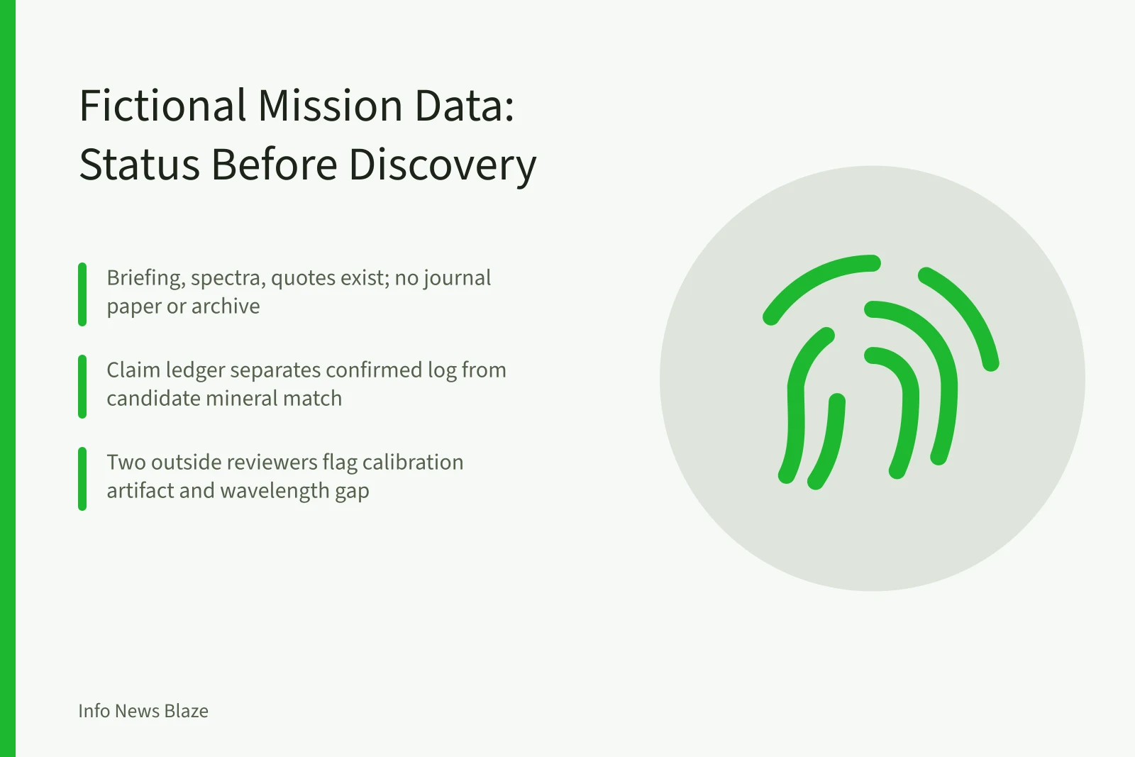 Card summarizing a fictional planetary data announcement and its claim checks. Case study: a fictional planetary data announcement