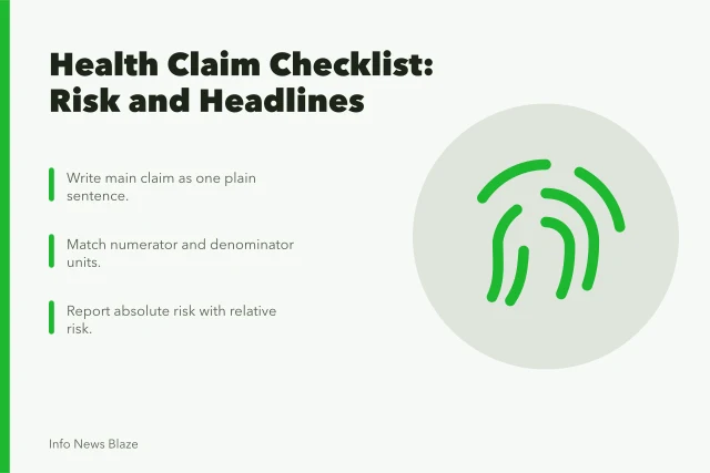 Checklist for verifying health claims, risk numbers, and headlines. Health claim checklist: relative risk and the headline warning