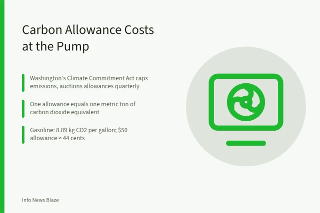 Carbon allowance auction costs converted into cents per gallon at fuel pump. How State Carbon Markets Set the Fuel Price You Pay at the Pump
