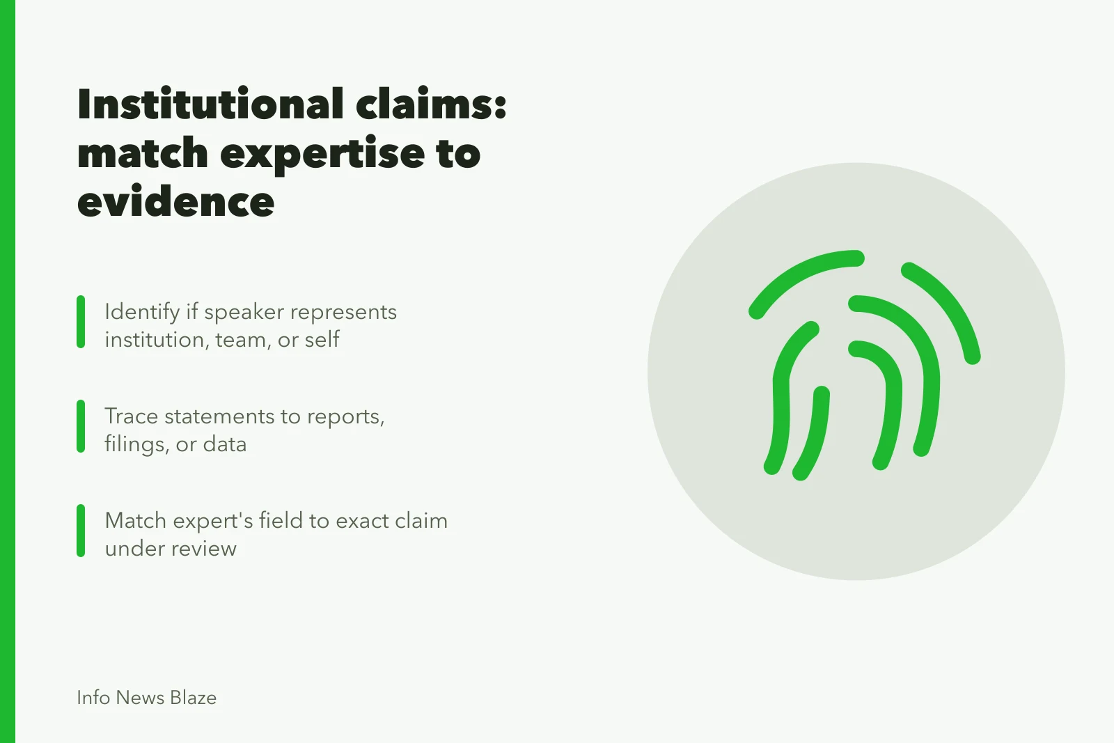 Checklist for verifying institutional claims, sources, and expert credentials. Institutional claims guide: matching expertise to the actual claim