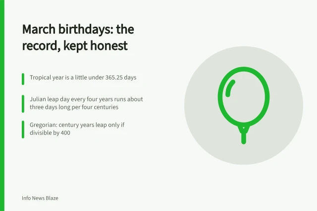 Calendar page marking March birthdays and the drift between civil dates and the equinox. March birthdays: the record, kept honest