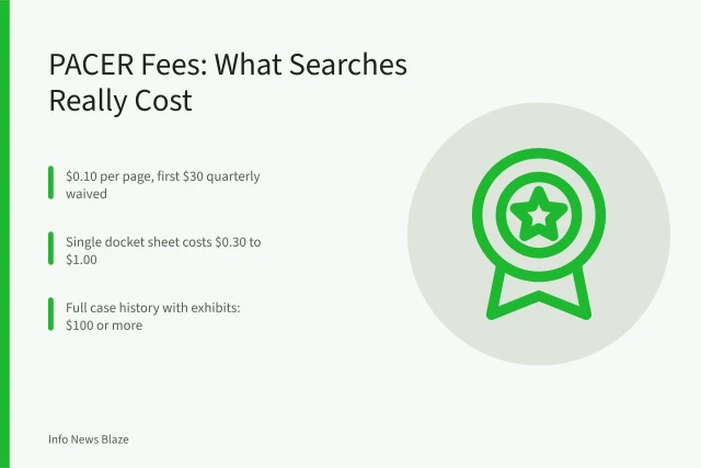 Illustration of PACER docket search fees and quarterly billing thresholds. PACER Docket Search: Fees, Exemptions, and How to Avoid Overpaying