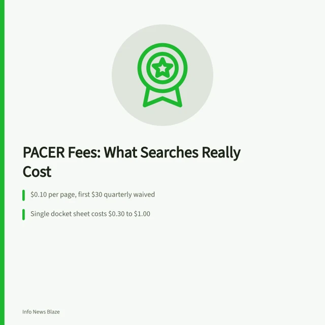 Illustration of PACER docket search fees and quarterly billing thresholds. PACER Docket Search: Fees, Exemptions, and How to Avoid Overpaying
