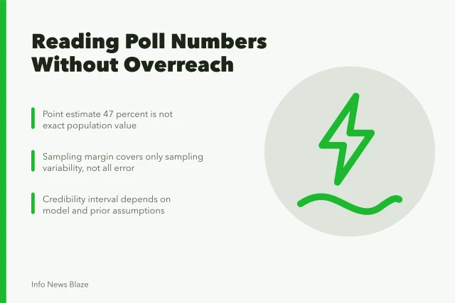 Chart comparing poll point estimate, sampling margin, and credibility interval. Point estimates vs margins vs averages, reading poll numbers right
