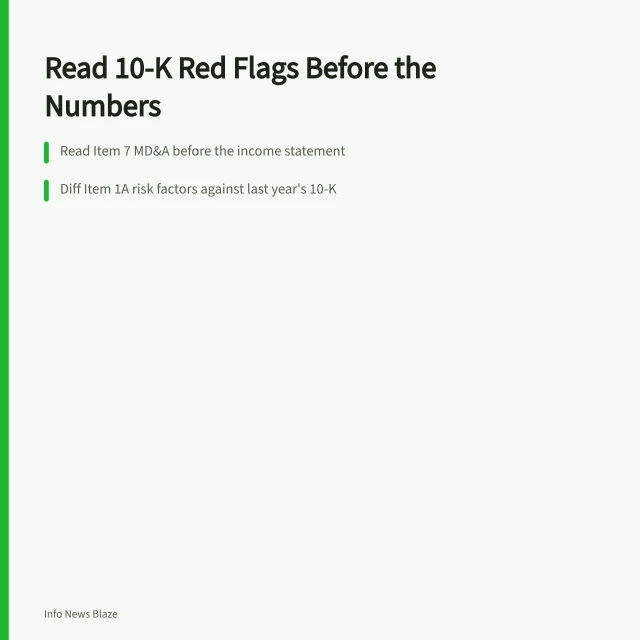 Card on spotting 10-K red flags in risk factors, MD&A and footnotes. How to Read a 10-K Annual Report for Red Flags: Risk Factors, MD&A, and Footnotes