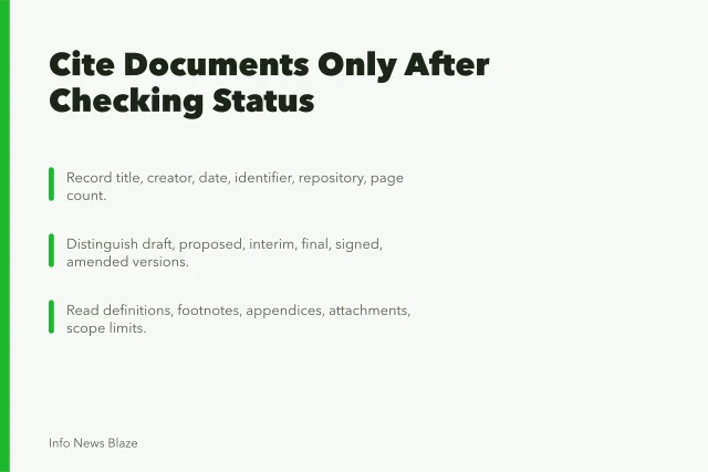 Card about verifying official document provenance, version status, and citation details. Can you cite an official document without knowing its status?