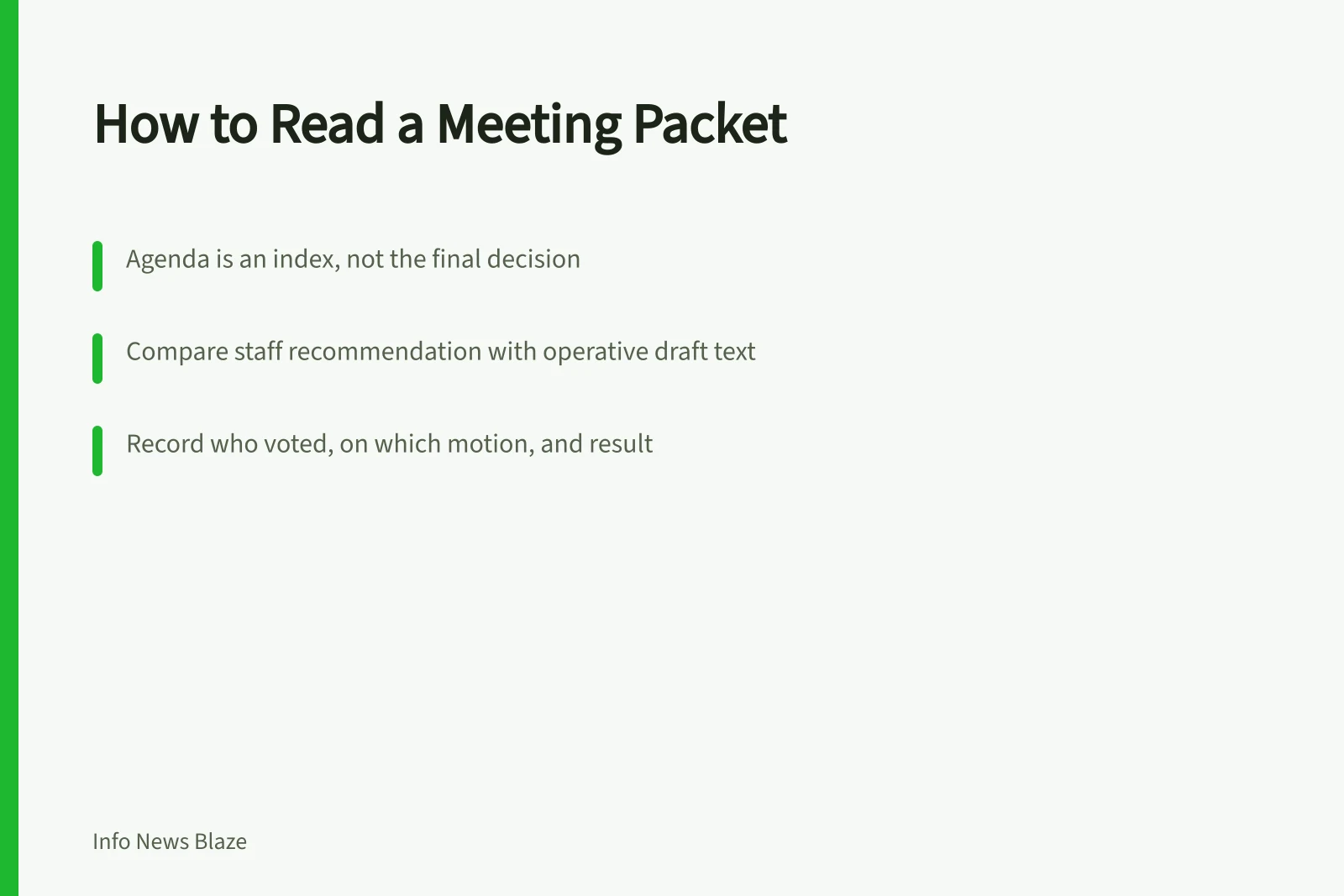 Guide to reading public meeting packets, agendas, and voting records. How to read a public meeting packet and vote