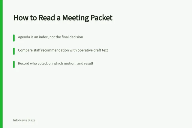 Guide to reading public meeting packets, agendas, and voting records. How to read a public meeting packet and vote