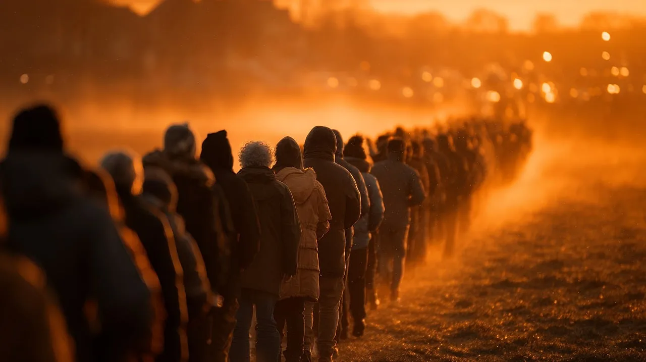 election, voting, queue, nature, line, dawn, people, crowd, sunrise, strong, light, horizon, orange, darkness, democracy, civic, sunlight, distance, beauty, commitment, goal, view. How to read a public opinion poll before reporting: sponsor, sample, wording, uncertainty