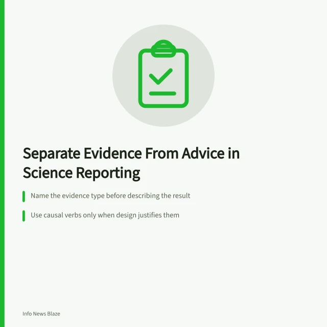 Card on separating evidence from advice in science reporting. Science reporting guides work best when evidence and advice stay separate