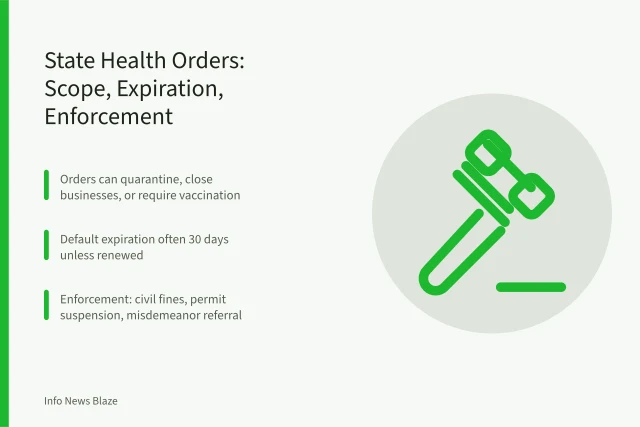 Card summarizing state public health order powers, expiration, and enforcement tools. What Can a State Public Health Order Actually Do? Scope, Expiration, Enforcement