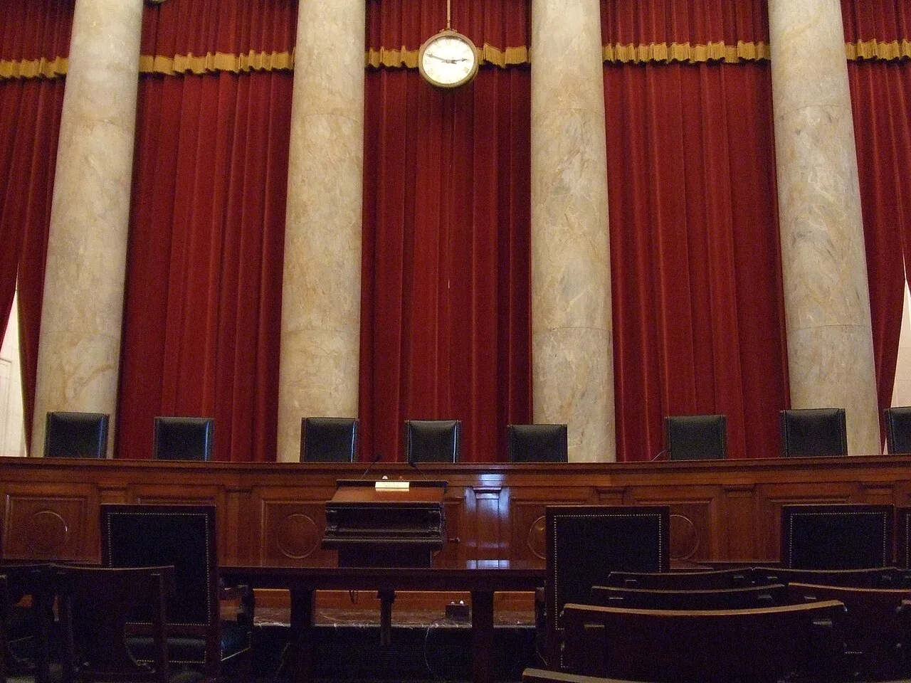 The bench and counsel area inside the United States Supreme Court