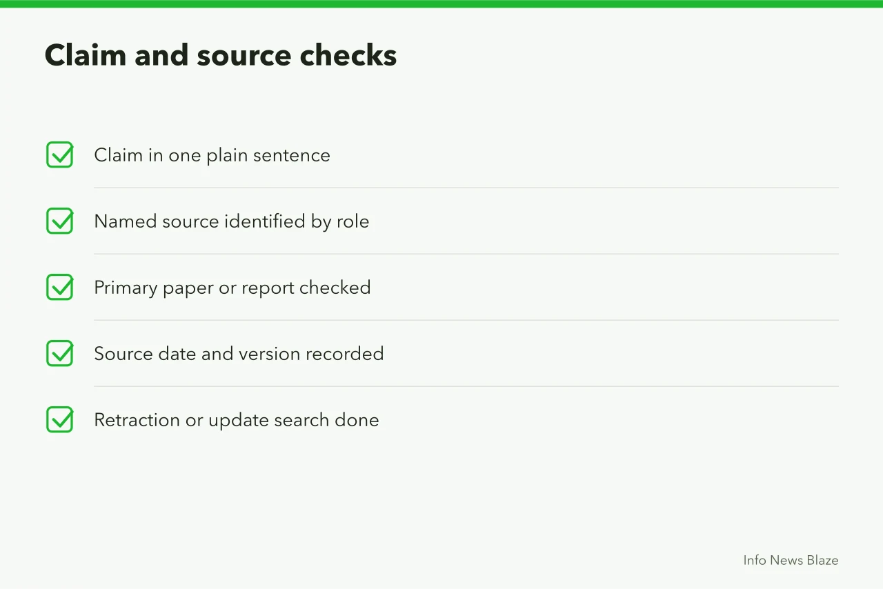 Checklist of six steps for verifying a health claim and its source (Health claim checklist: relative risk and the headline warning)